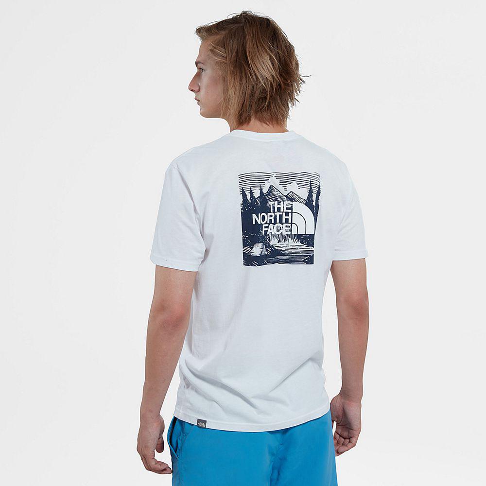 The North Face Redbox Celebration Ανδρικα T Shirt - Ασπρα / Σκουρο Μπλε (YMJL83207)